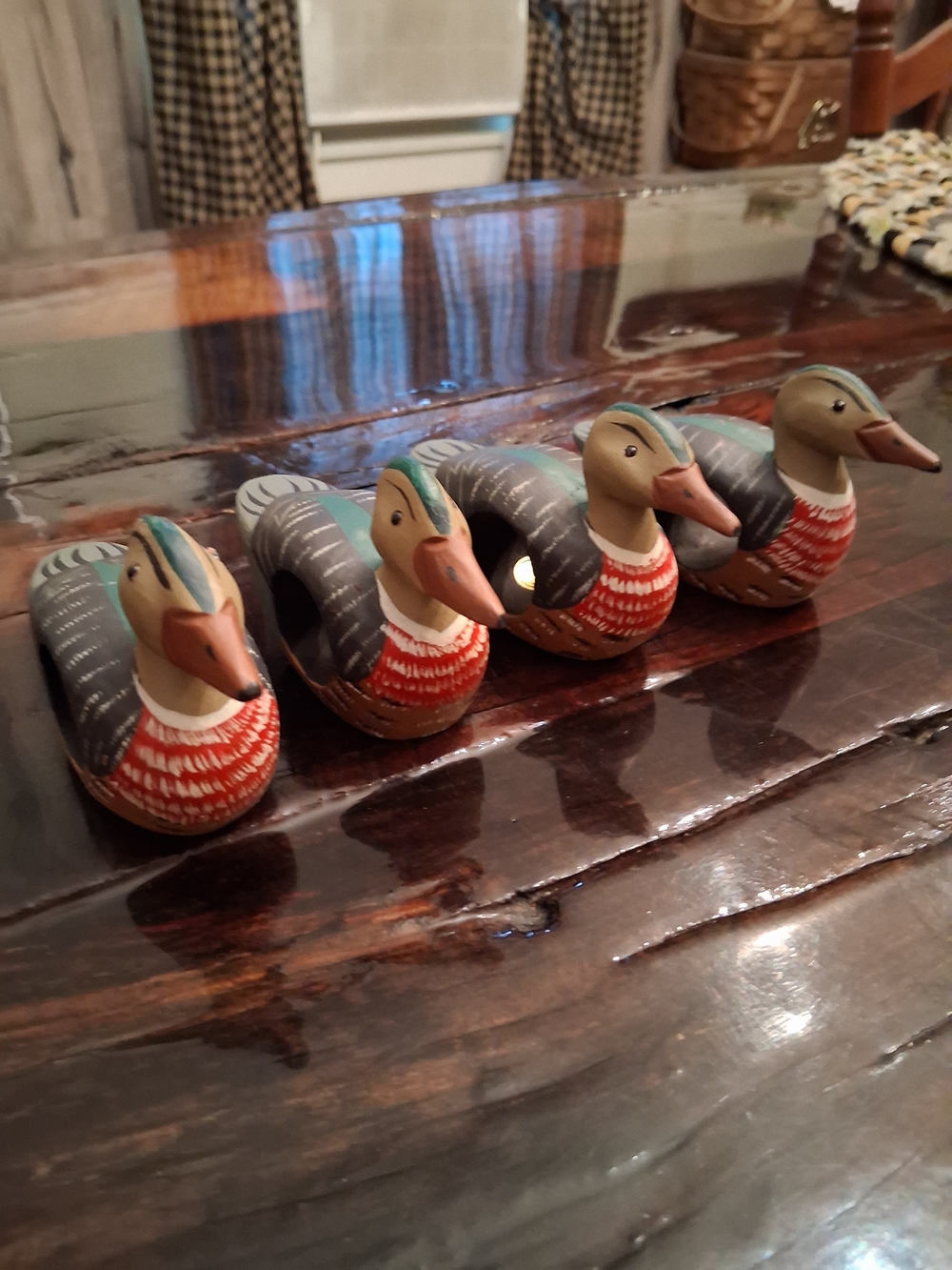 Hand-Painted Wooden Duck Napkin Rings - Set of 4 - Multicolor